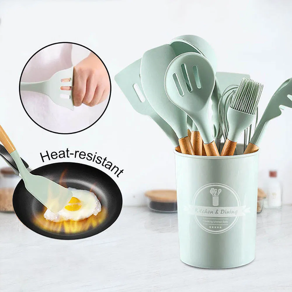 12PCS/Set Food Grade Silicone Kitchen Tools Set with Wooden Handles Kitchenware