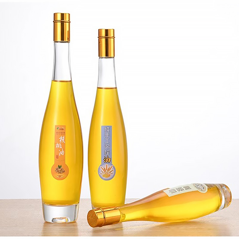 Kitchen Use Tall Slim Thick Glass Olive Oil Bottle with Pourer Lid