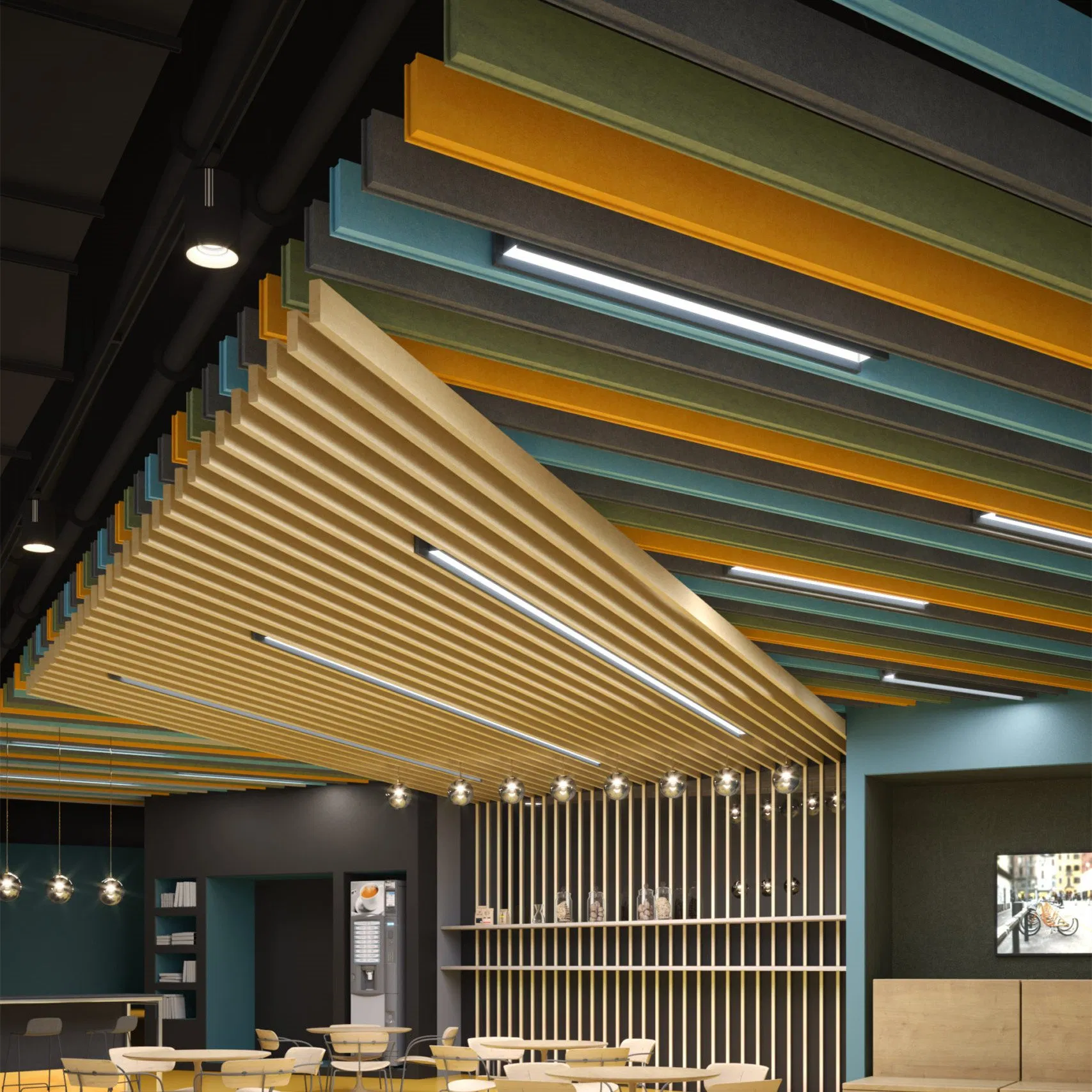 Modern Fiberglass Board Ceiling Tiles Wooden-Grain Acoustic False Ceiling