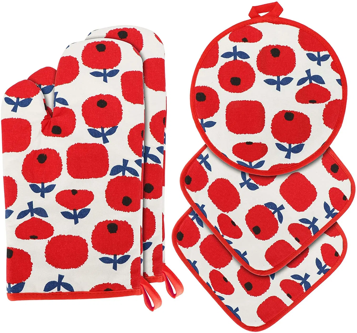 Pure Cotton Non Slip Kitchen Pot Holders and Oven Mitts Set