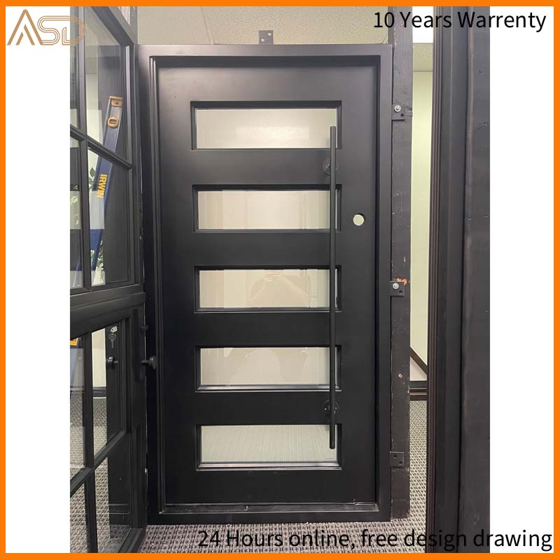 Black Matte Surface Solid Wood Door Glass Design Front Entry Pivot Door