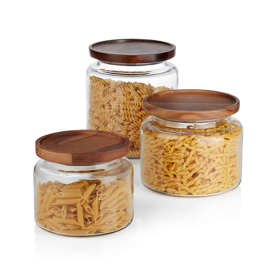 Acacia Wood Seal Lid with Glass Storage Jar Wooden Lid, Glass Storage Jar with Lid, Storage Jar Glass