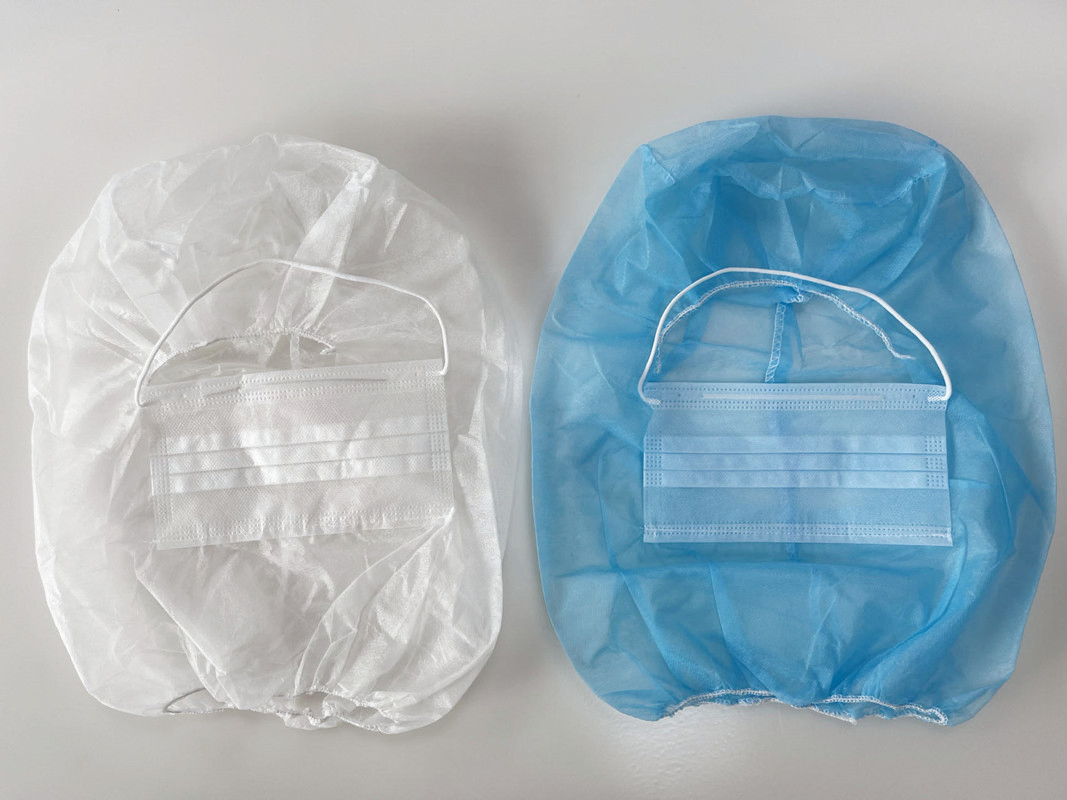 Food Processing Industry Workshop Factory Disposable Non-Woven PP Ninja Astronaut Space Balaclava Cover Head Hood with 2 Ply Face Mask and Elastic Bond
