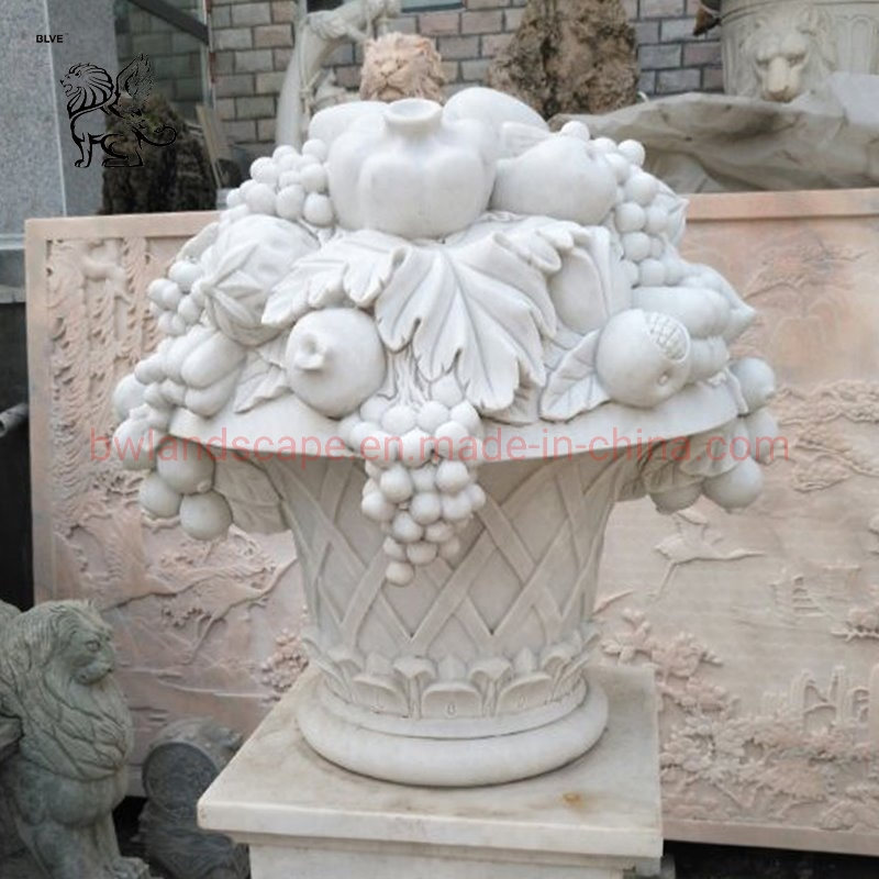 High Quality Large Natural Stone Garden Flower Pots Outdoor Round Marble Flowerpot