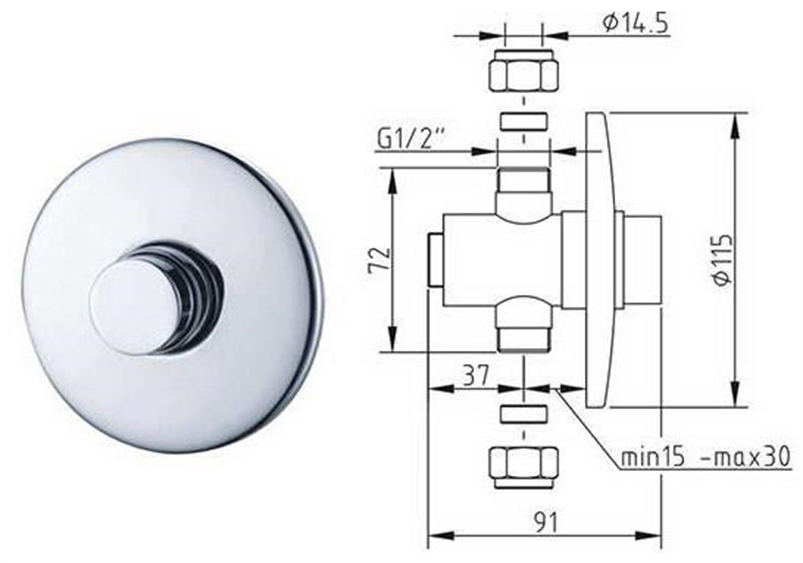 Modern Concealed Push Button Urinal Flush Valve - Chrome Plated, Durable Brass Material, and Reliable Time Delay Function for Hospitals