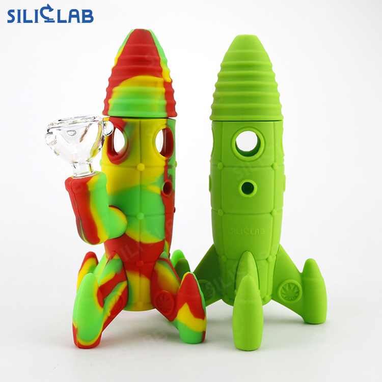 Space Rocket Cylinder Design Silicone Bubble Smoking Cigarette Tobacco Smoke Filter Water Pipe