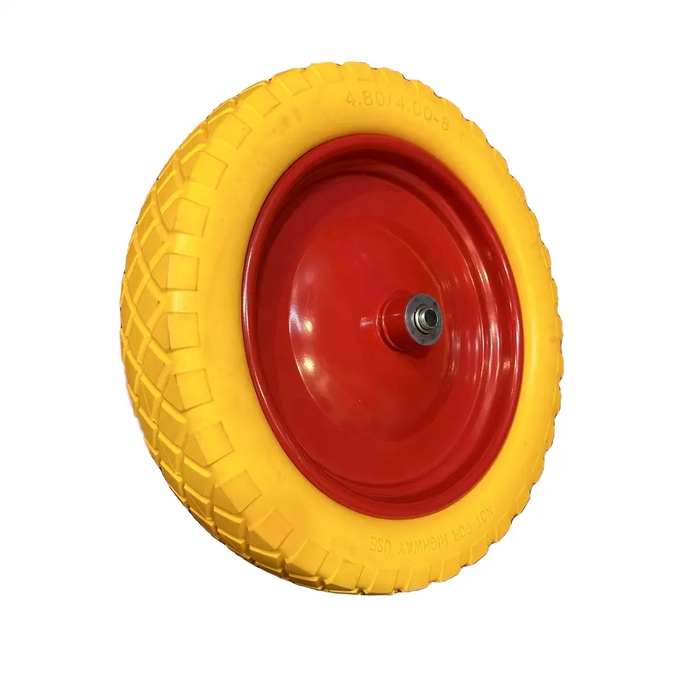 4.00-8 Solid Polyurethane Hand Trolley Wheel Heavy Duty PU Foam for Construction Industrial Wheelbarrow Use New Condition