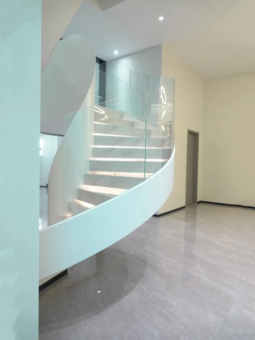 Outside House Steel Glass Loft Modern Staircase Railing Floating Wooden Spiral Stairs