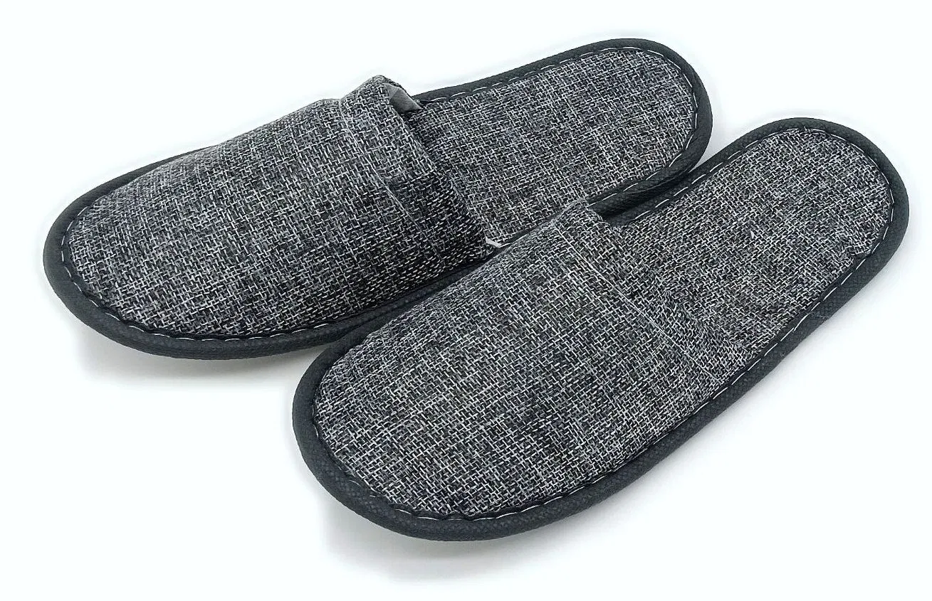 New Eco-Friendly Hotel Slippers Manufacturer Grey Linen SPA Slippers Sustainable Biodegradable Eco-Friendly Slippers for Hotels Disposable