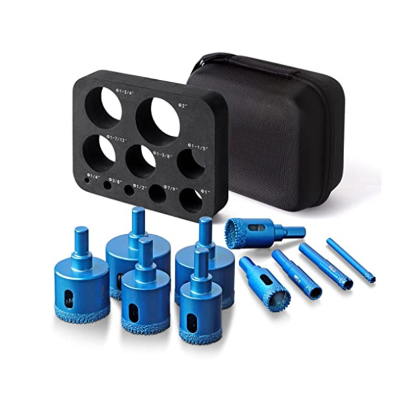 Diamond Hole Saw Kit 9 PCS Serrated Brazing Tile Core Drill Bits Sets for to Ceramic Glass