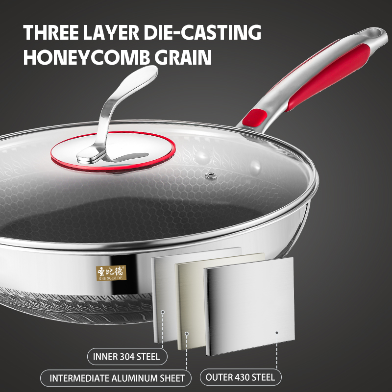 304kitchen Tools Hot Sales Cookware Stainless Steel Non-Stick Double Layers Coating Wok