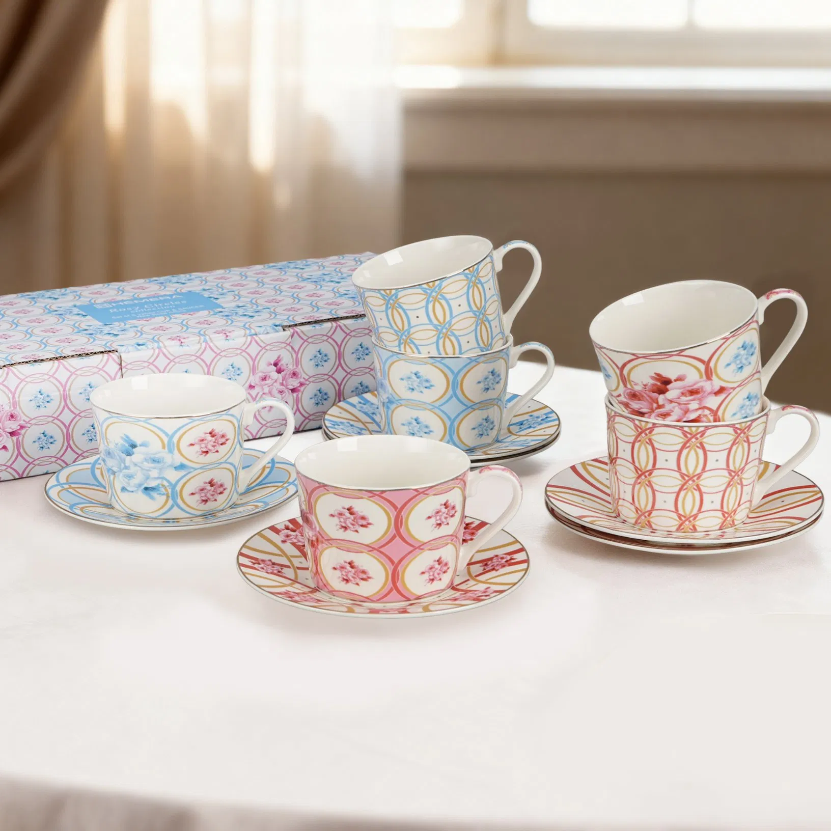 S/6 220ml Ceramic Cup Gift Box Tea Coffee Porcelain Cups Set