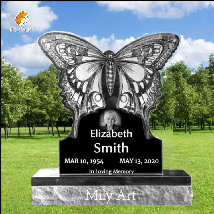 Custom Natural Stone Hand Carved Butterfly Granite Black Graves Headstone