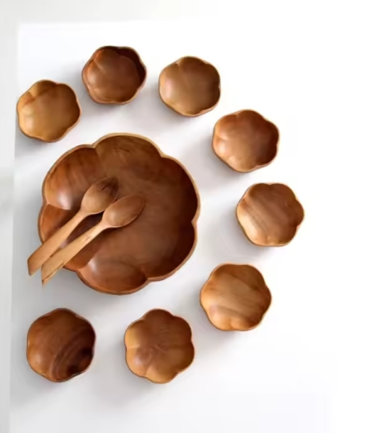 Cheapest High Quality Burlywood Color Wooden Cutlery Handmade Custom Shape Wooden Bowl for Hotel and Restaurant