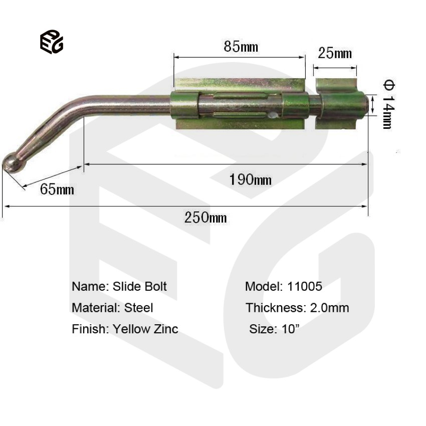 16" Industrial Slide Bolt for Warehouse Roll-up Doors & Container Gates, Corrosion-Resistant Bolt