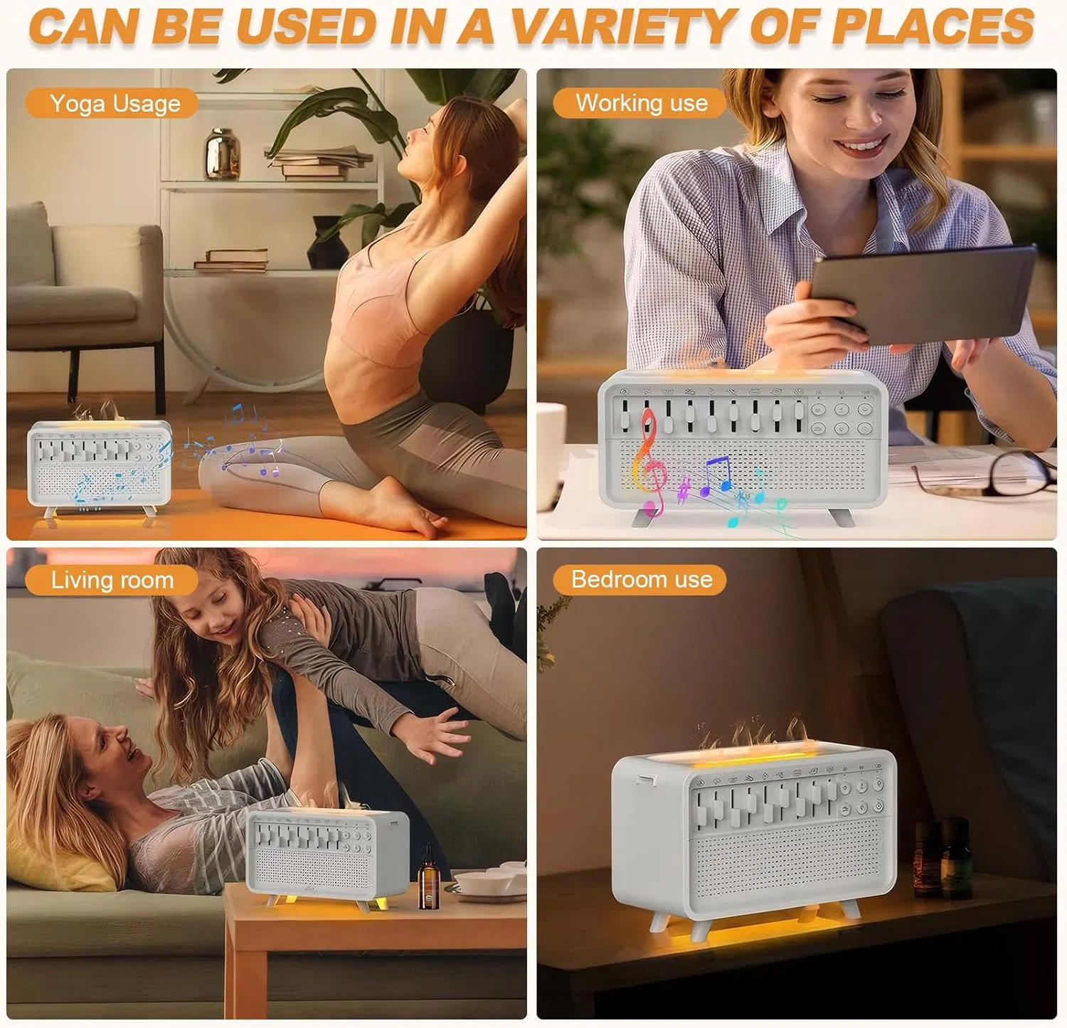 3 in 1 White Noise Sleep Aid Bt Speaker Simulation Flame Aromatherapy Humidifier Night Light Sleep Aid White Noise Aroma Diffuser