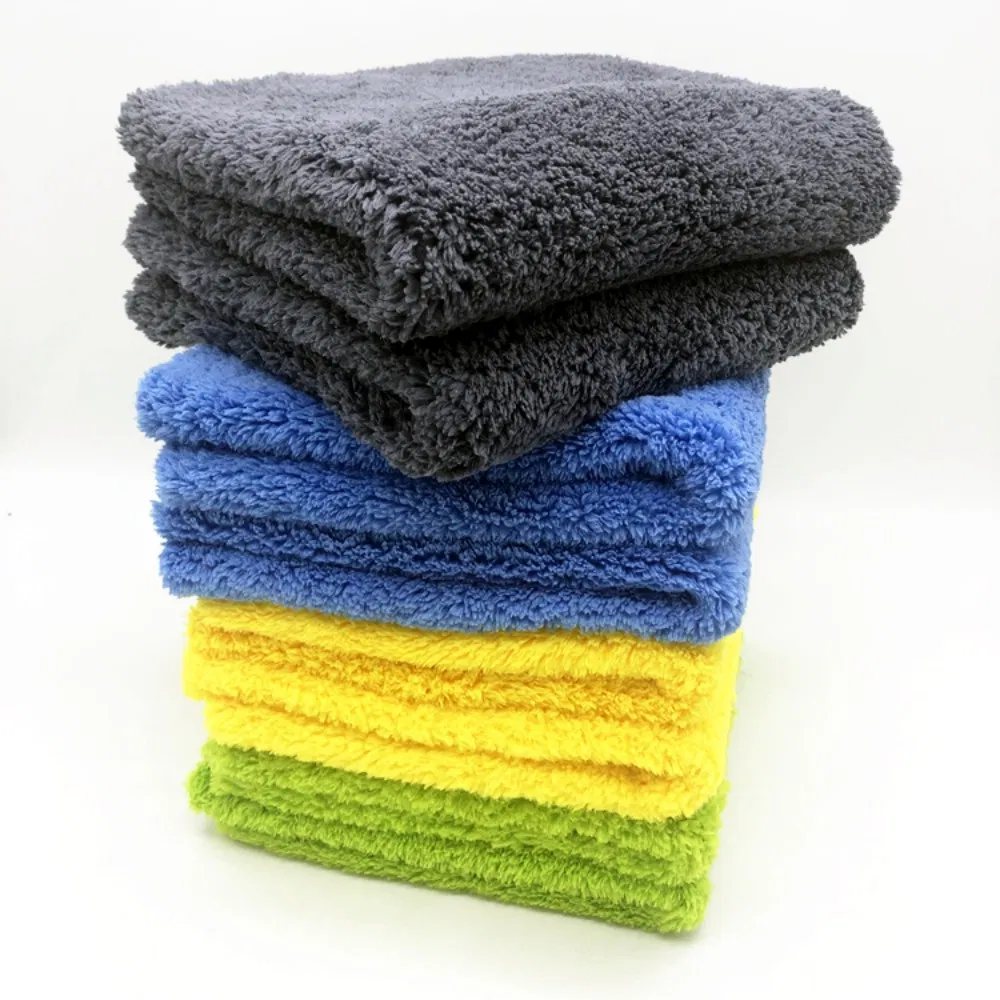 400GSM 40*40 Blue Edgeless Coral Fleece Microfiber Cloth for Car Washing Drying, Soft and Absorbent