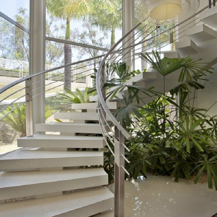 Curved/Arc Spiral Staircase, Indoor Staircase, Luxury Modern Home Decoration Glass Stairs Wooden Stairs Made in China