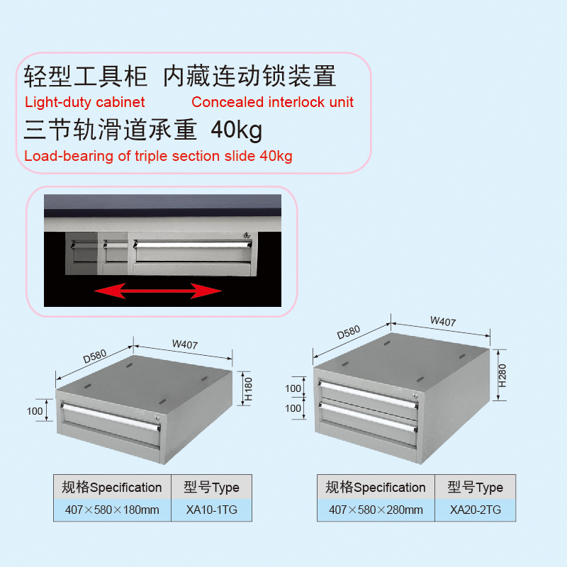 1.2 Meter Metal Garage Moveable Workbench with Tool Cabinet