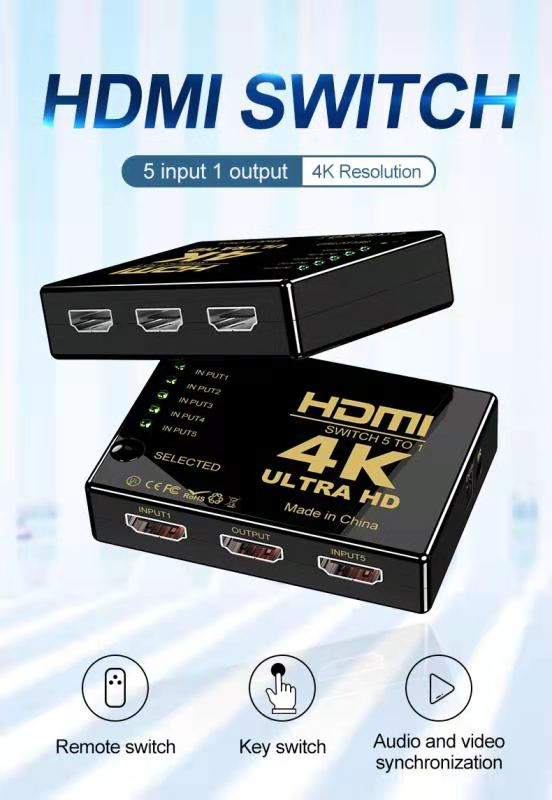 Коммутатор HDMI 5x1 с пультом, 1080P