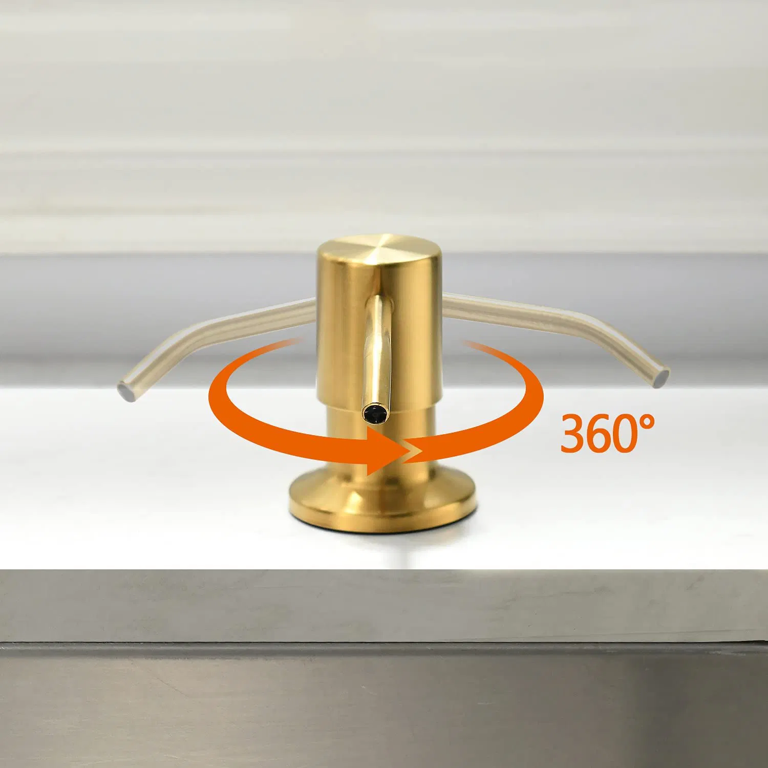 Aquacubic Built in Hand Soap Dispenser for Kitchen Sink, Stainless Steel Brushed Gold, Refill From The Top