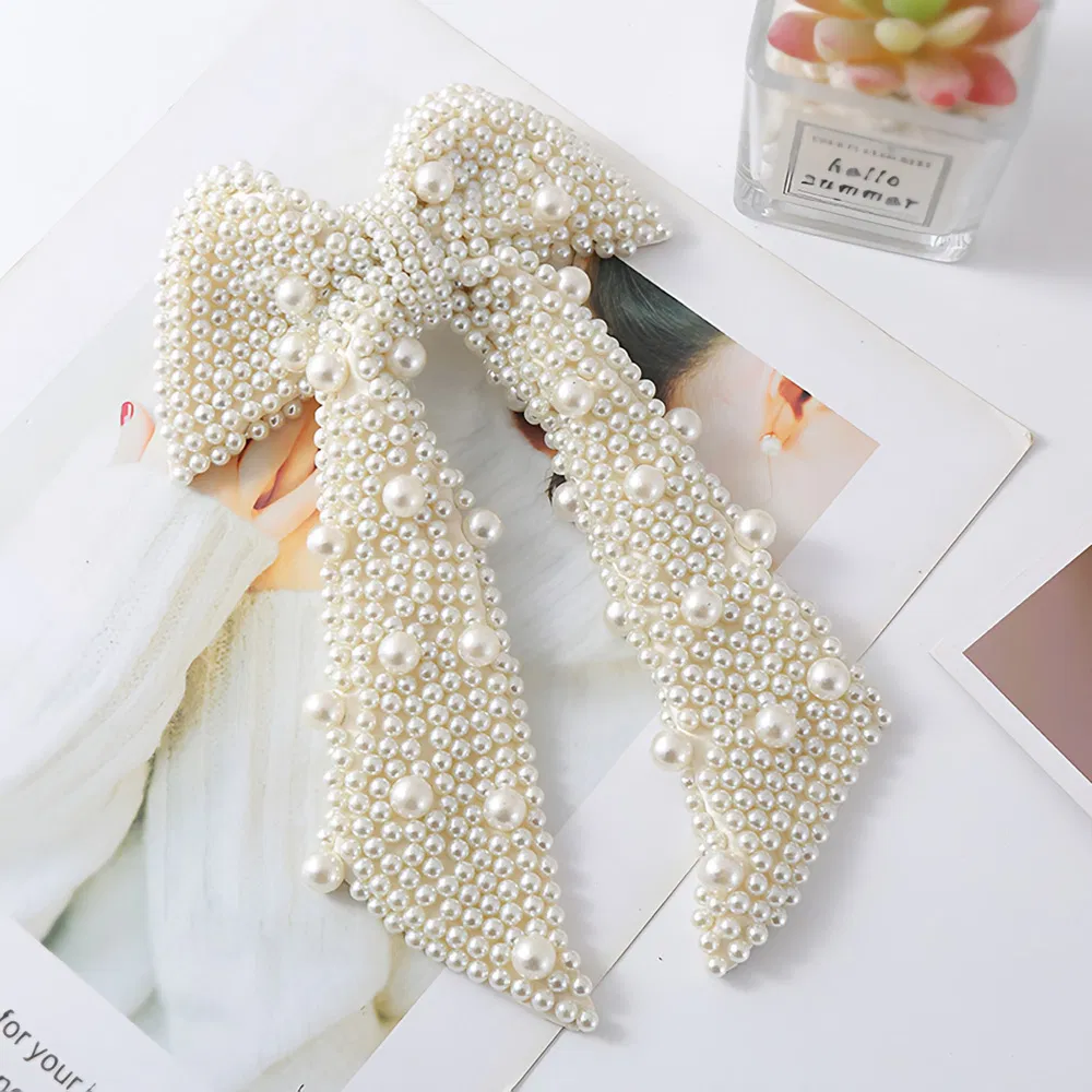 Fashion Handmade Girls Women's Hair Clip Accessories Pearl Bow Clips Modern European Alloy Hairpins