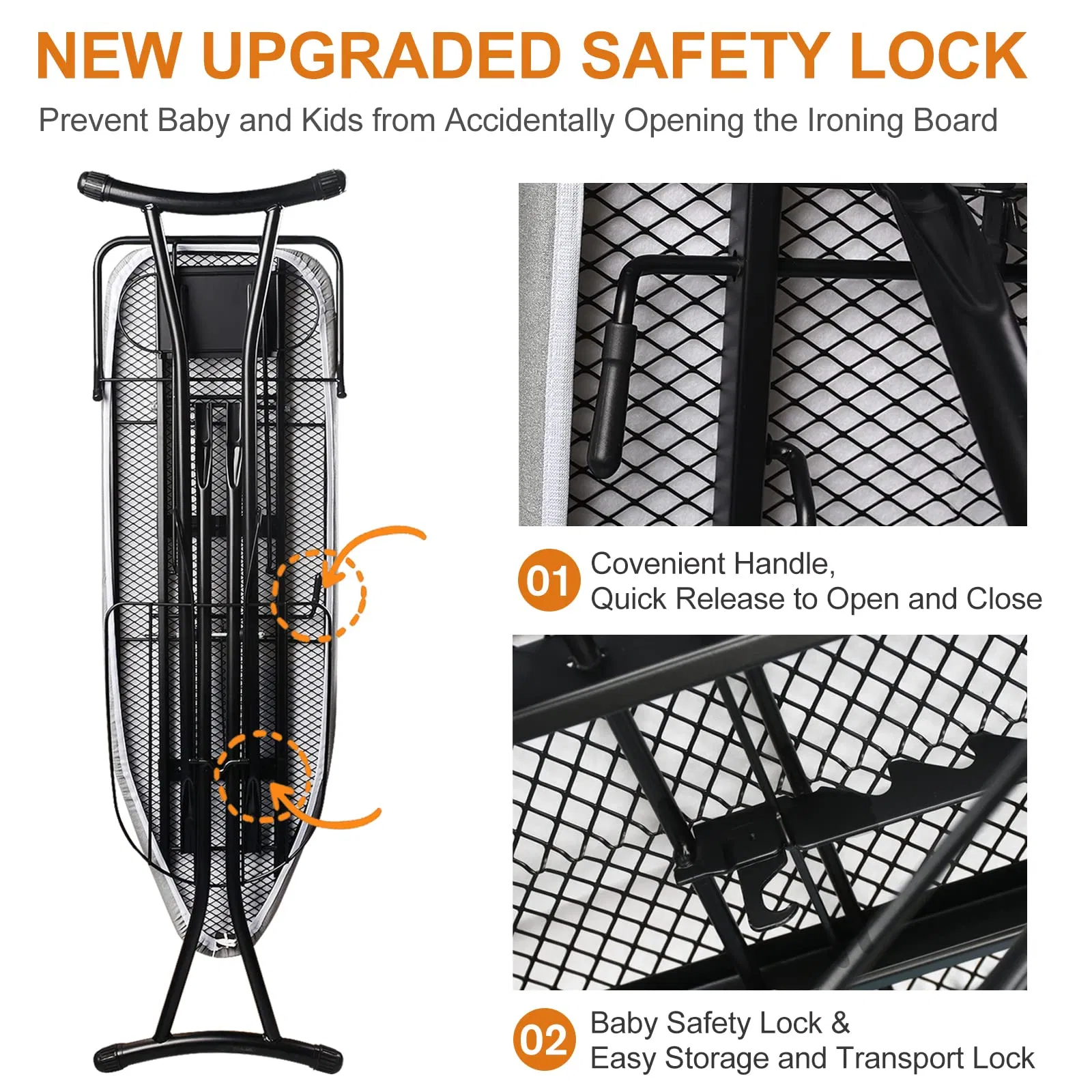 Ironing Board Cover Wall Mount Storage Tray Iron Rest Legs Height Adjustable