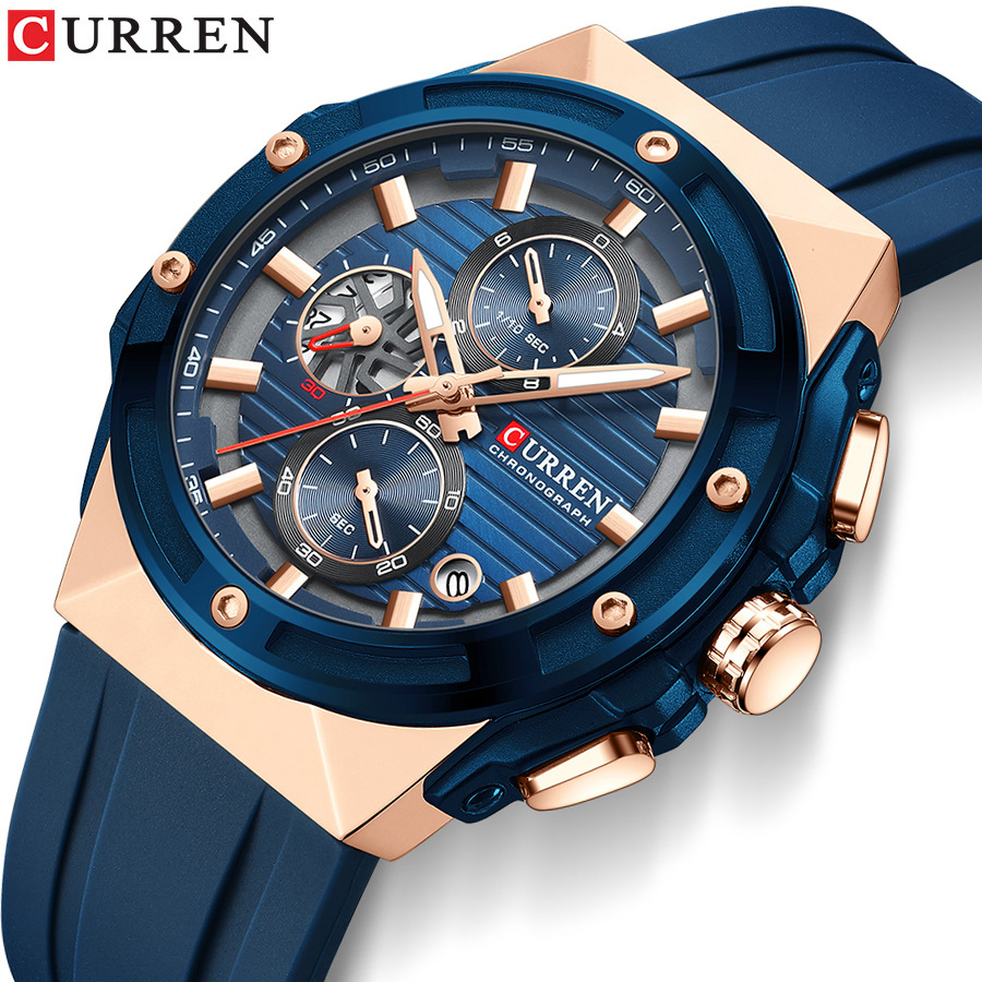 Curren 8462 Fashion Sports Men's Multi-Functional Six-Pin Calendar Waterproof Silicone Quartz Watch