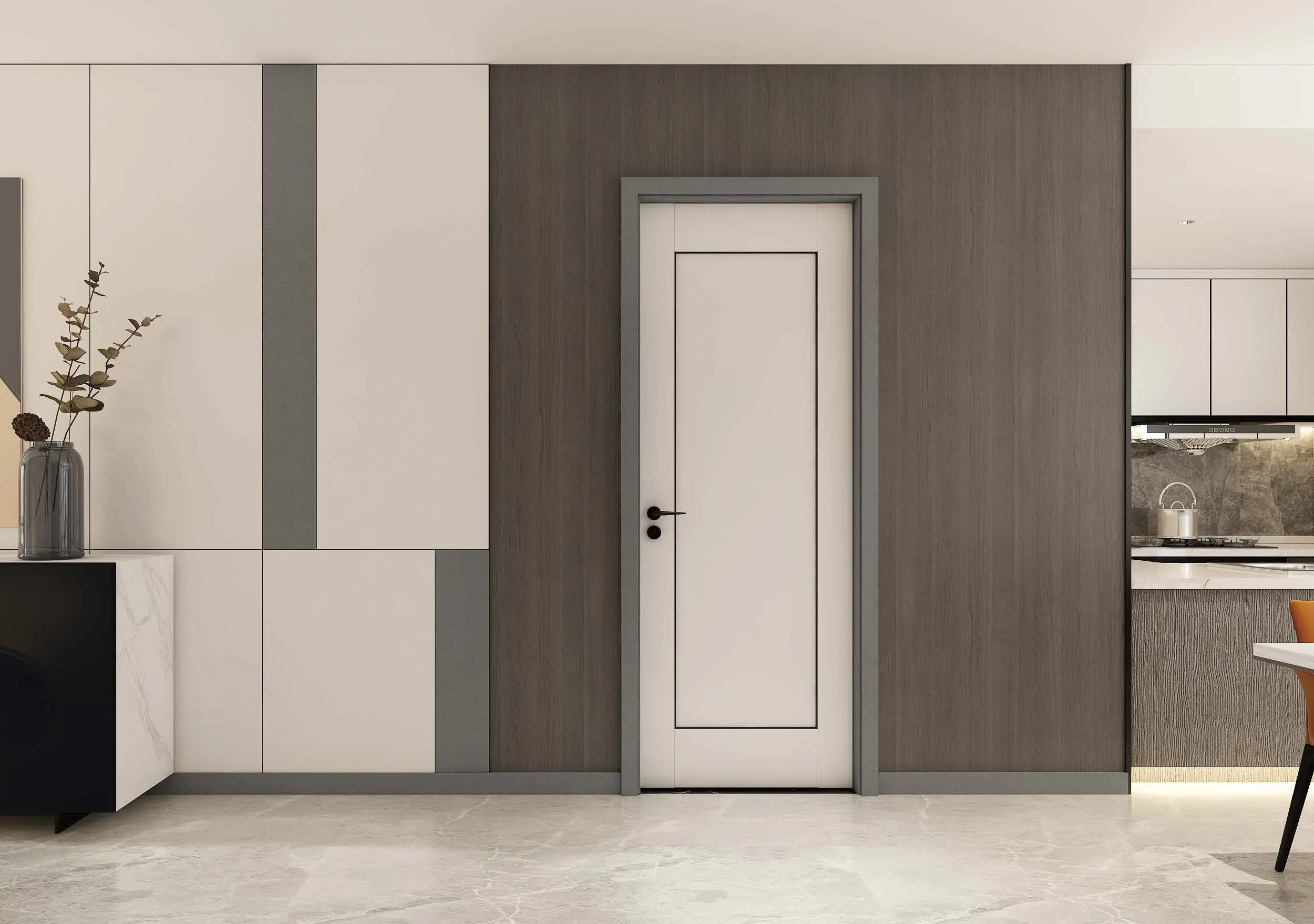 Kangda Hot Sale Arabic Style Toilet Waterproof Material Interior Doors Dubai Standard WPC Engineering Door Composite WPC Door