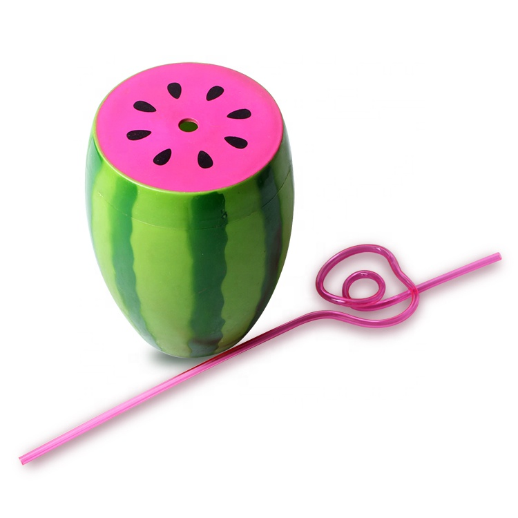 New Design Plastic Watermelon Shaped Cup with Straw