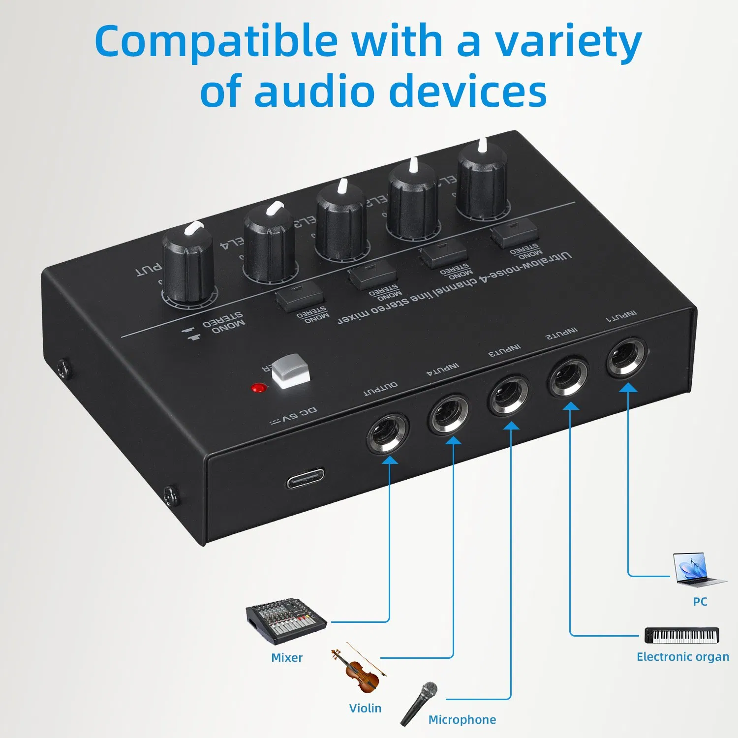 Professional 4-Channel Audio Mixer for Live Events and Studios