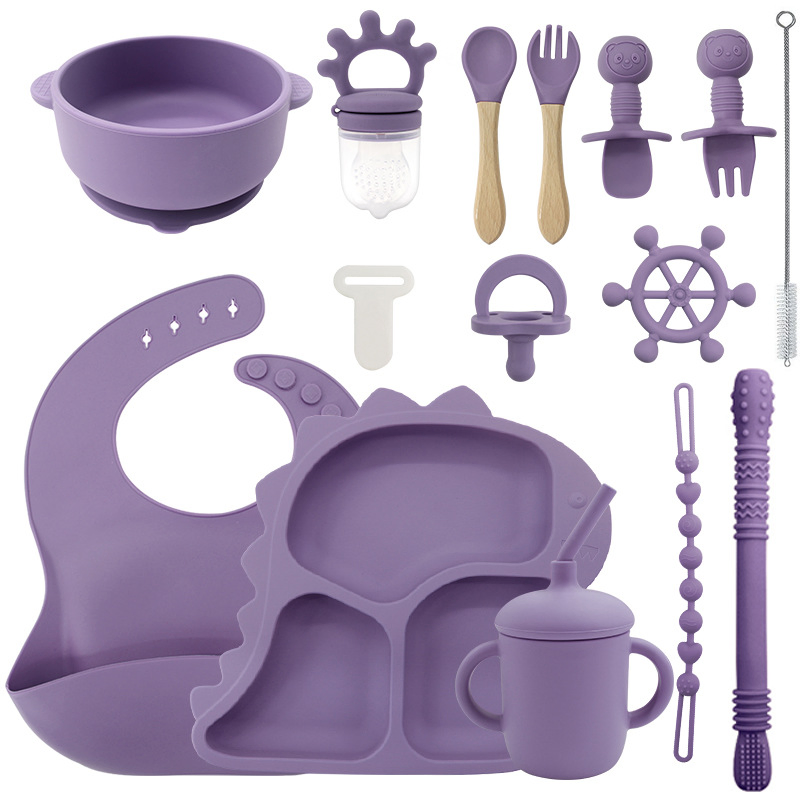 Food Grade Material Easy Cleaning Silicone Easy Feeding Dinosaur Shape Baby Practicing Eating Silicon Baby Suction Food Plate