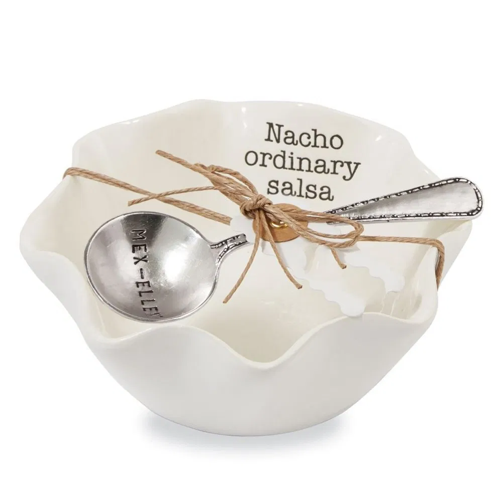 Elegant Silver-Plated Ladle with Stylish Guacamole & Salsa Bowl