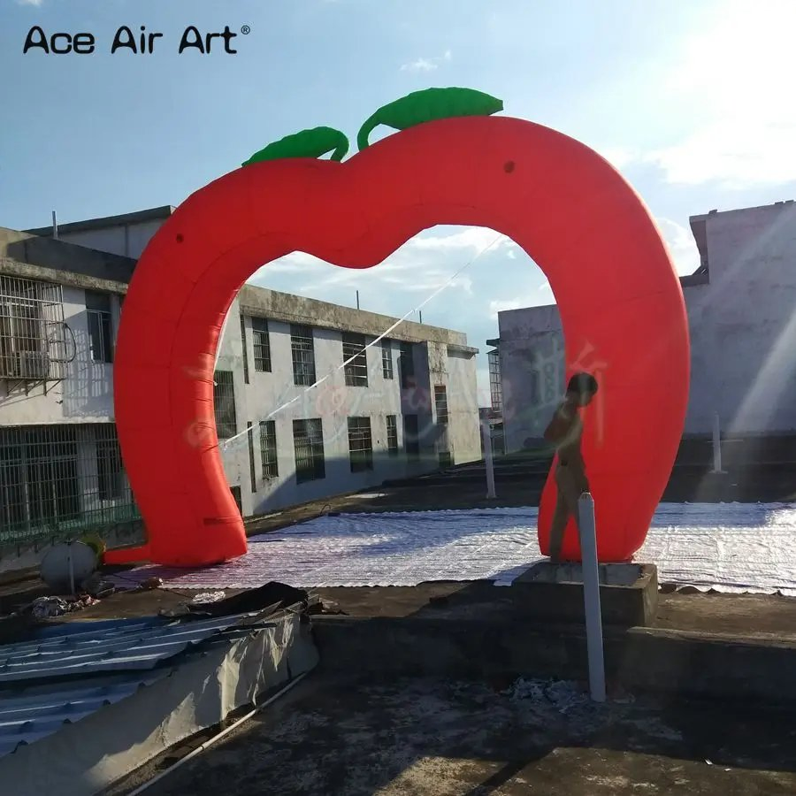Newly Design 5m Wide Big Red Inflatable Apple Arch for Wedding Party, Playground Decoration Free Air Blower