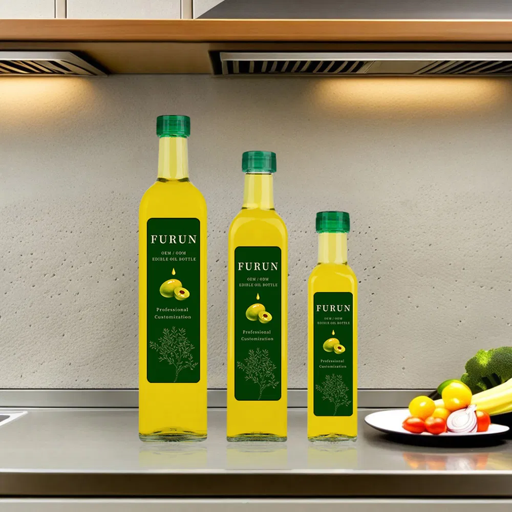 Custom Wholesale Food Grade Soy Sauce Vinegar Cooking Clear Square Empty Glass Olive Oil Bottles with Lids