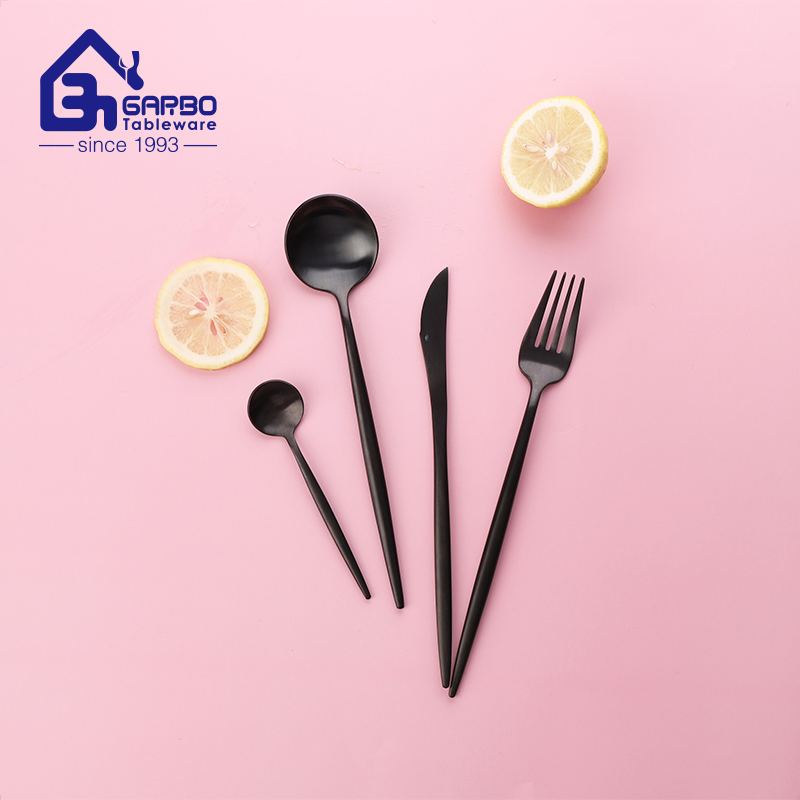 Amazon Hot Sale Portugal Black Stainless Steel Flatware Set Luxury Metal Knife Fork Tea Spoon Set Royal Style for Wedding Hotel