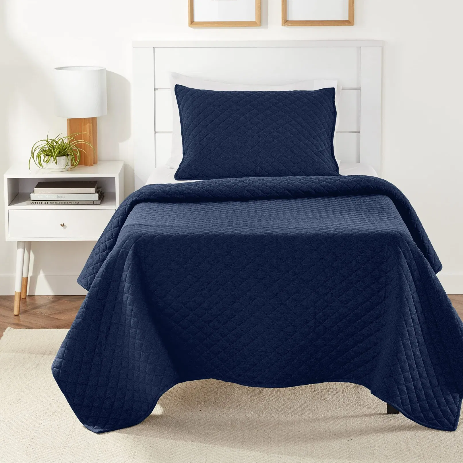 Amazon Cotton Jersey Quilt Sham Bed Set Down Alternative Set Navy Blue Quilt