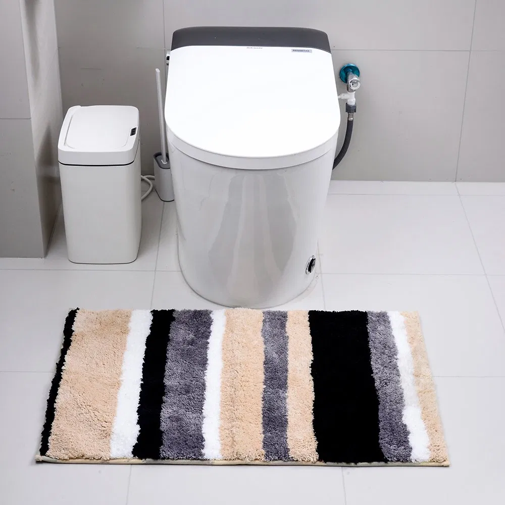 Anti-Slip Durable PVC 100% Polyester Striped Bathroom Mat for Floor