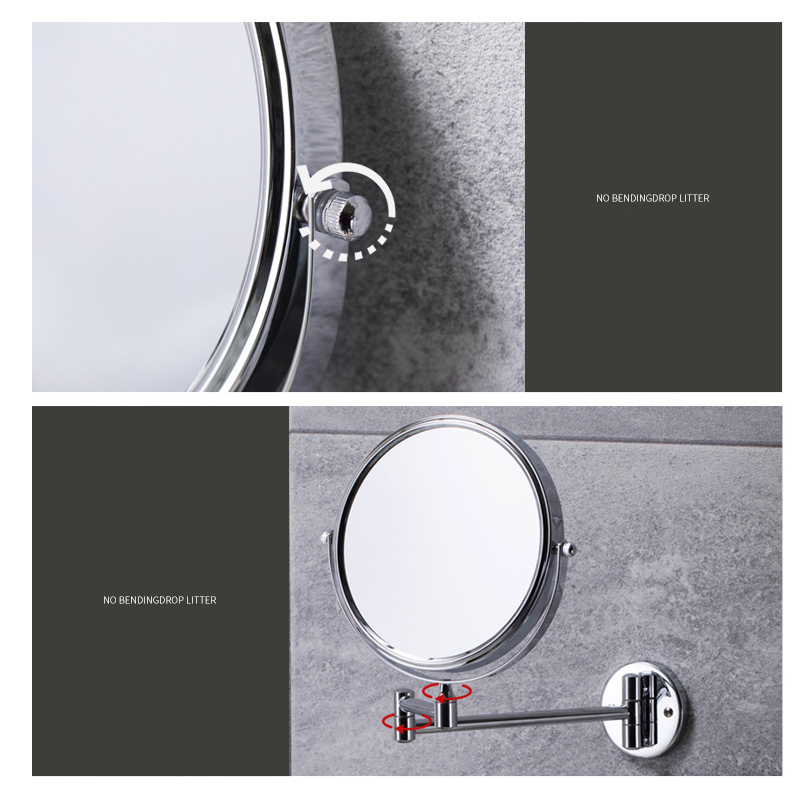 Bathroom Vanity Mirror Folding Telescopic Wall Hanging Free Punching Beauty Mirror Double-Sided High-Definition Beauty Makeup Mirror