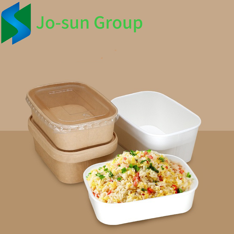 Jo-Sun Best Selling Brown Container Away Box Lid Take Way Kraft Waterproof Takeaway Rectangle Paper Bowl