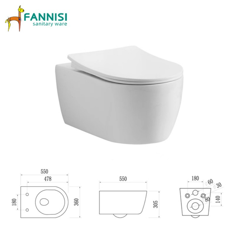 P-Trap Wall-Mounted Water Tank Rimless Wall Hung Toilet for Bathroom