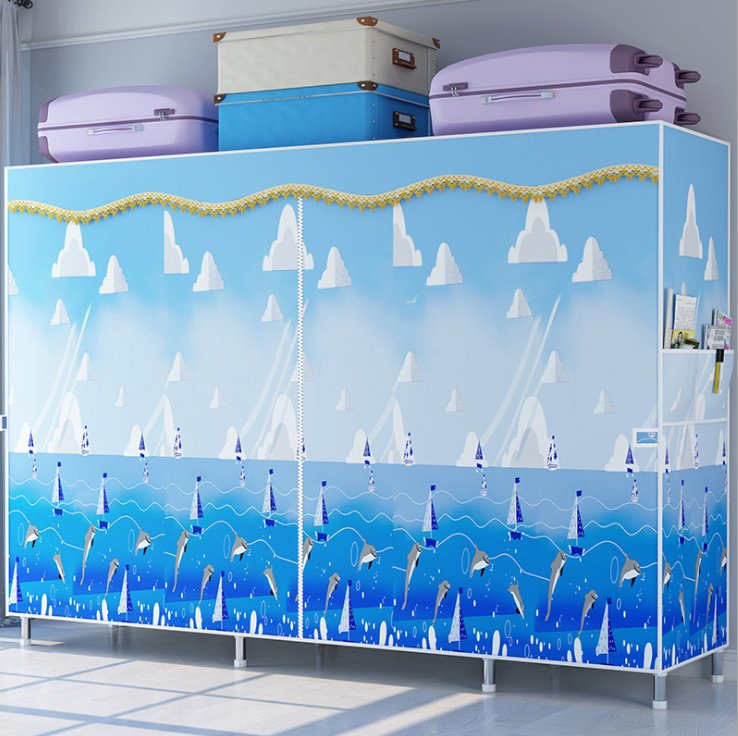 Simple Wardrobe with Bold Reinforcement Steel Pipe Polyester Assembly Storage Wardrobe