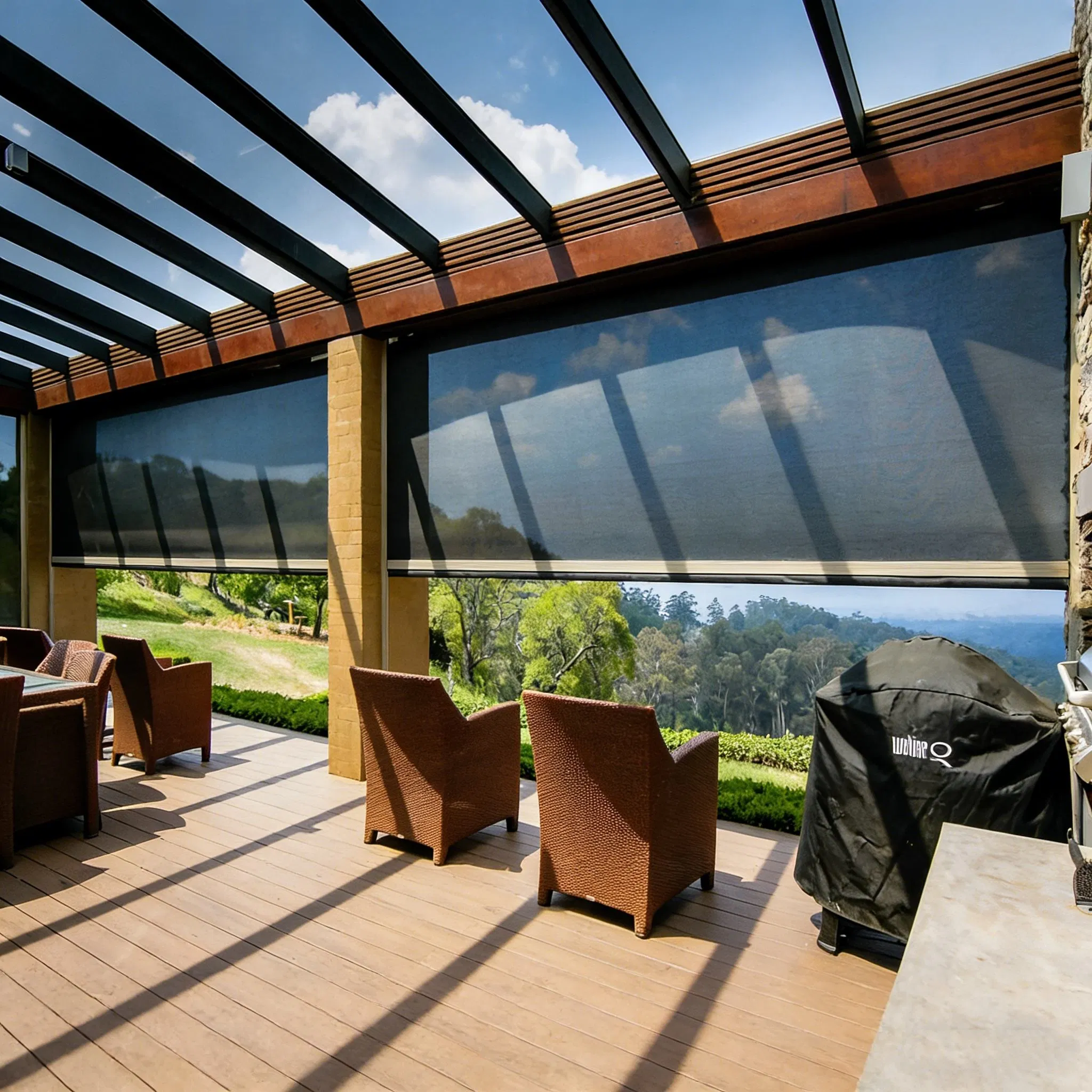 Outdoor Shading Sun Windproof Zip Track Electric Blinds Motorized Outdoor Roller Blinds