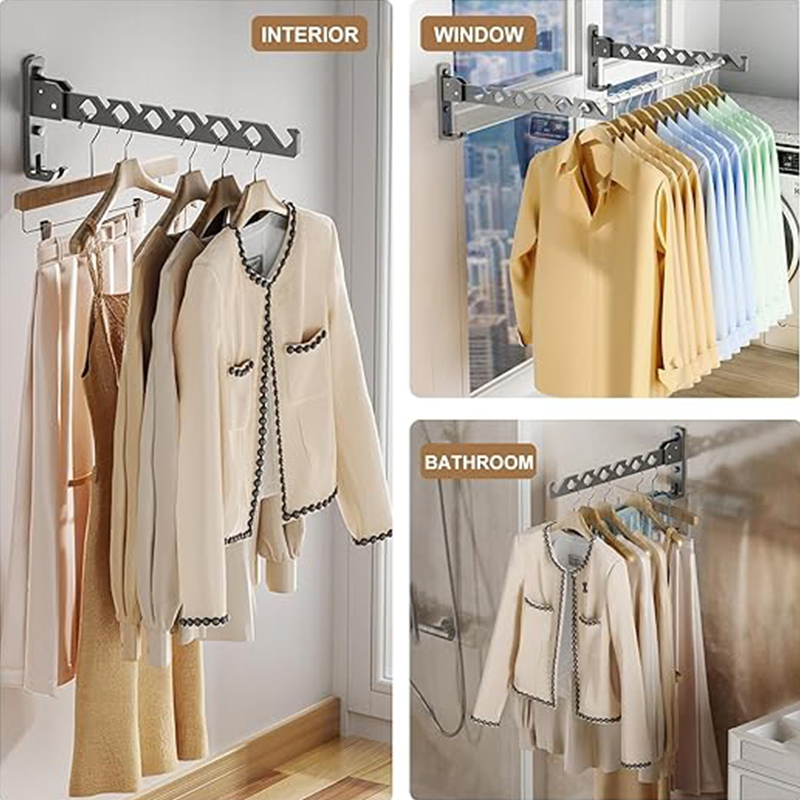 Stainless Steel Folding Wall Mounted Foldable Rotatable Clothes Laundry Hanger for Laundry Room