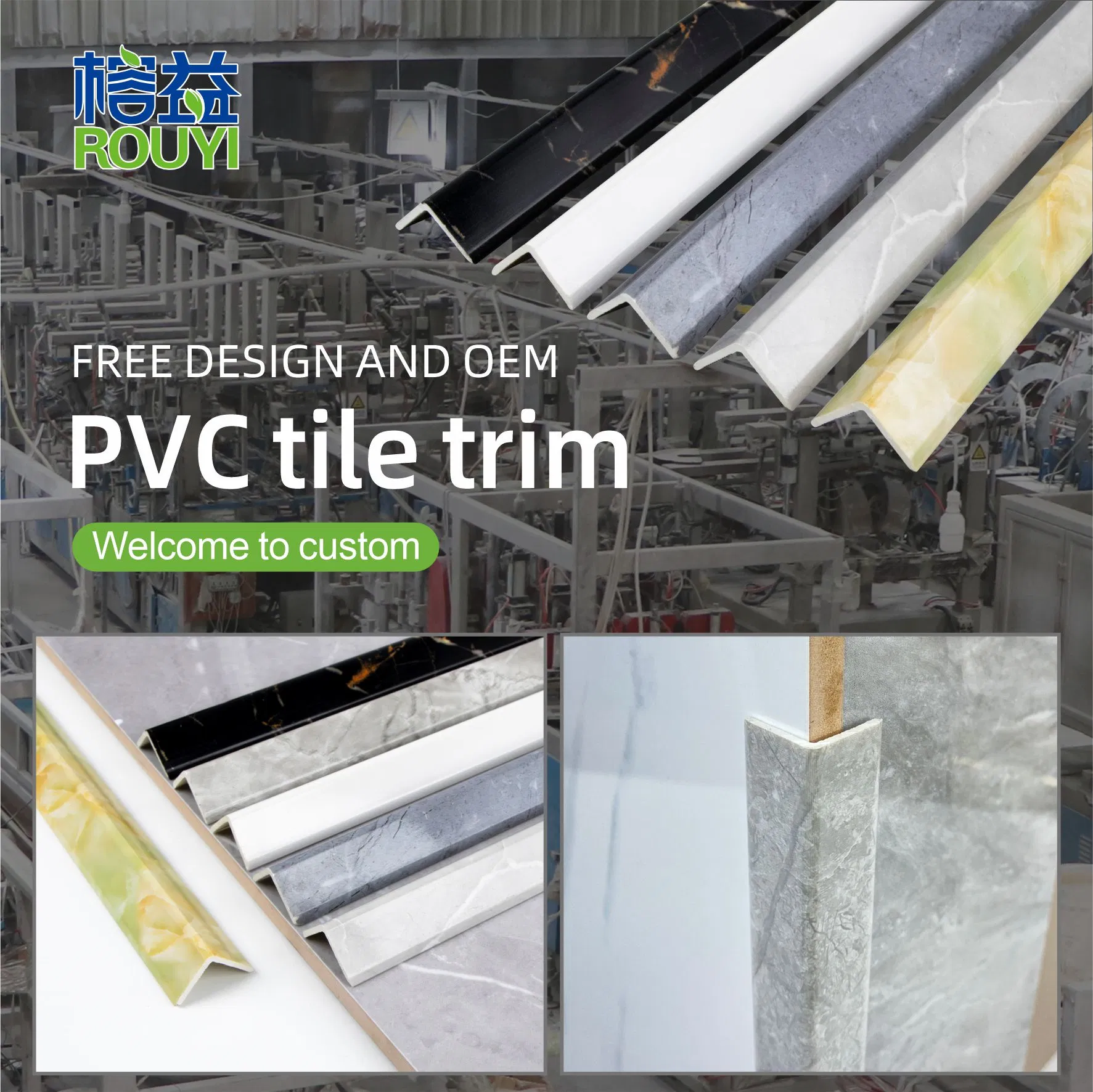 8mm 10mm Building Material Ceramic Tile PVC Profile Plastic Tile Corner Trim