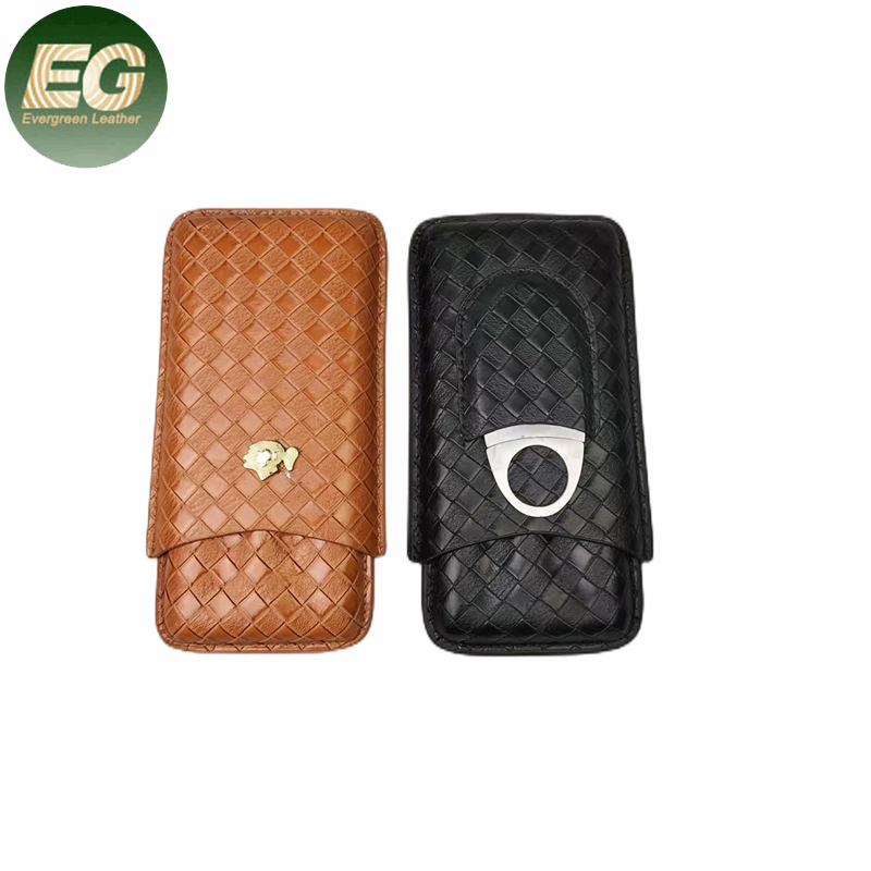 Ea345 Manufacturer Wholesale Luxury Black Bag with Mini Leather Tube Logo Holder Travel Cases Handmade Cutter Custom Humidor Leather Cigar Case