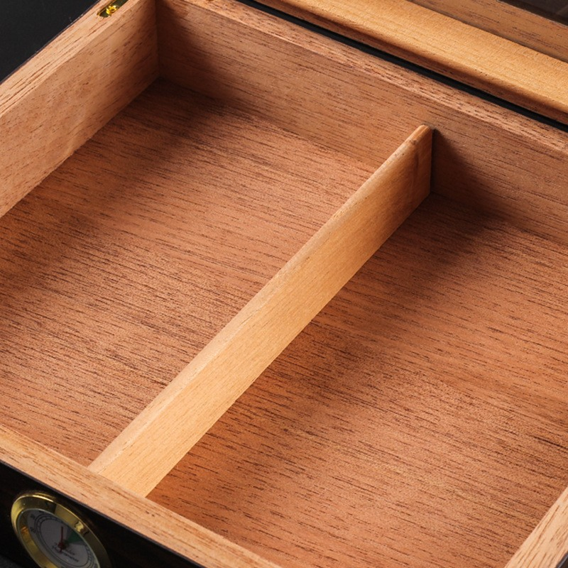 Thermostatic Cedar Wood Cigar Clamshell Box with Clear Glass Window