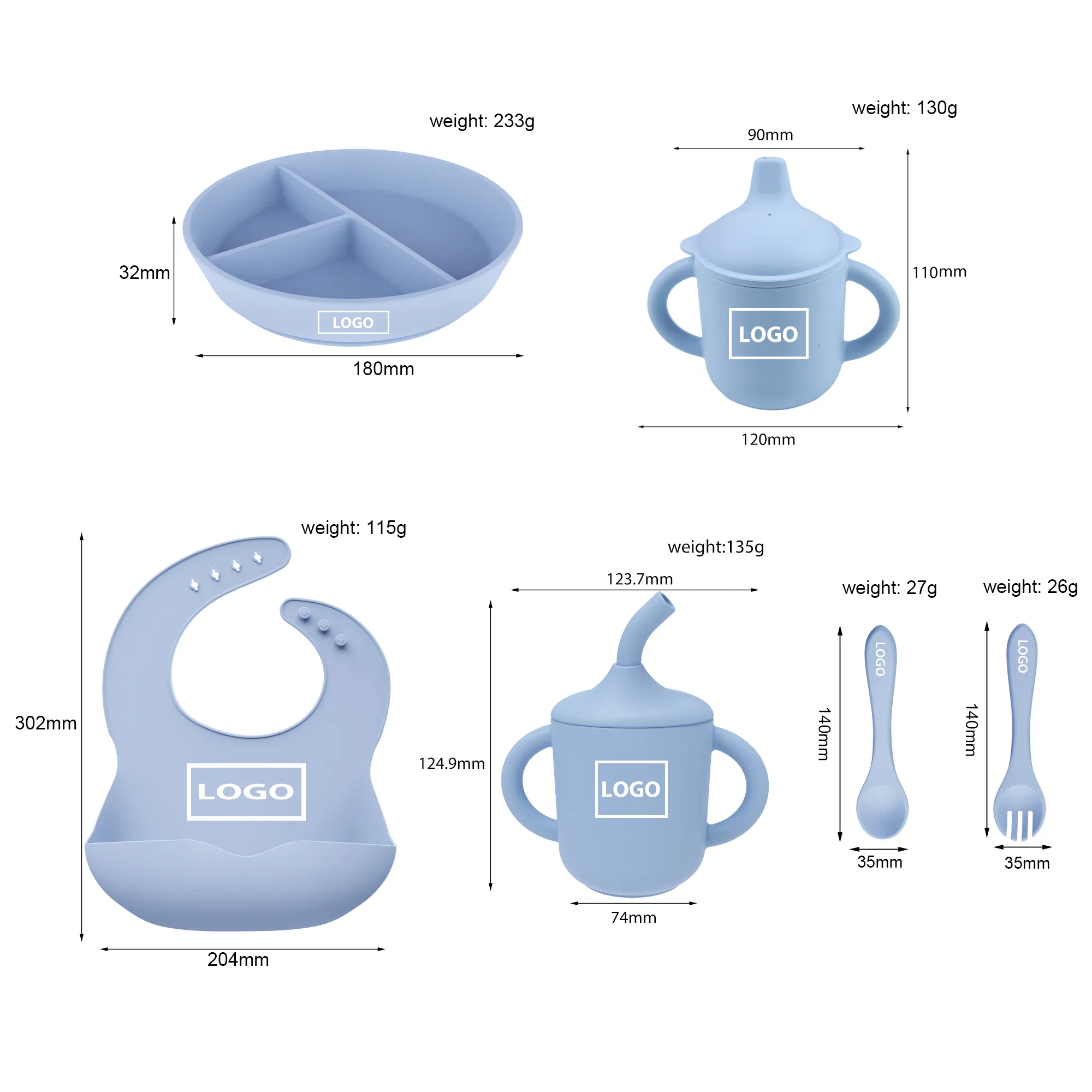 BPA Free Silicone Baby Bowl Kids Plate Sippy Cup Bib Weaning Set Custom Children Tableware Feeding Supplies