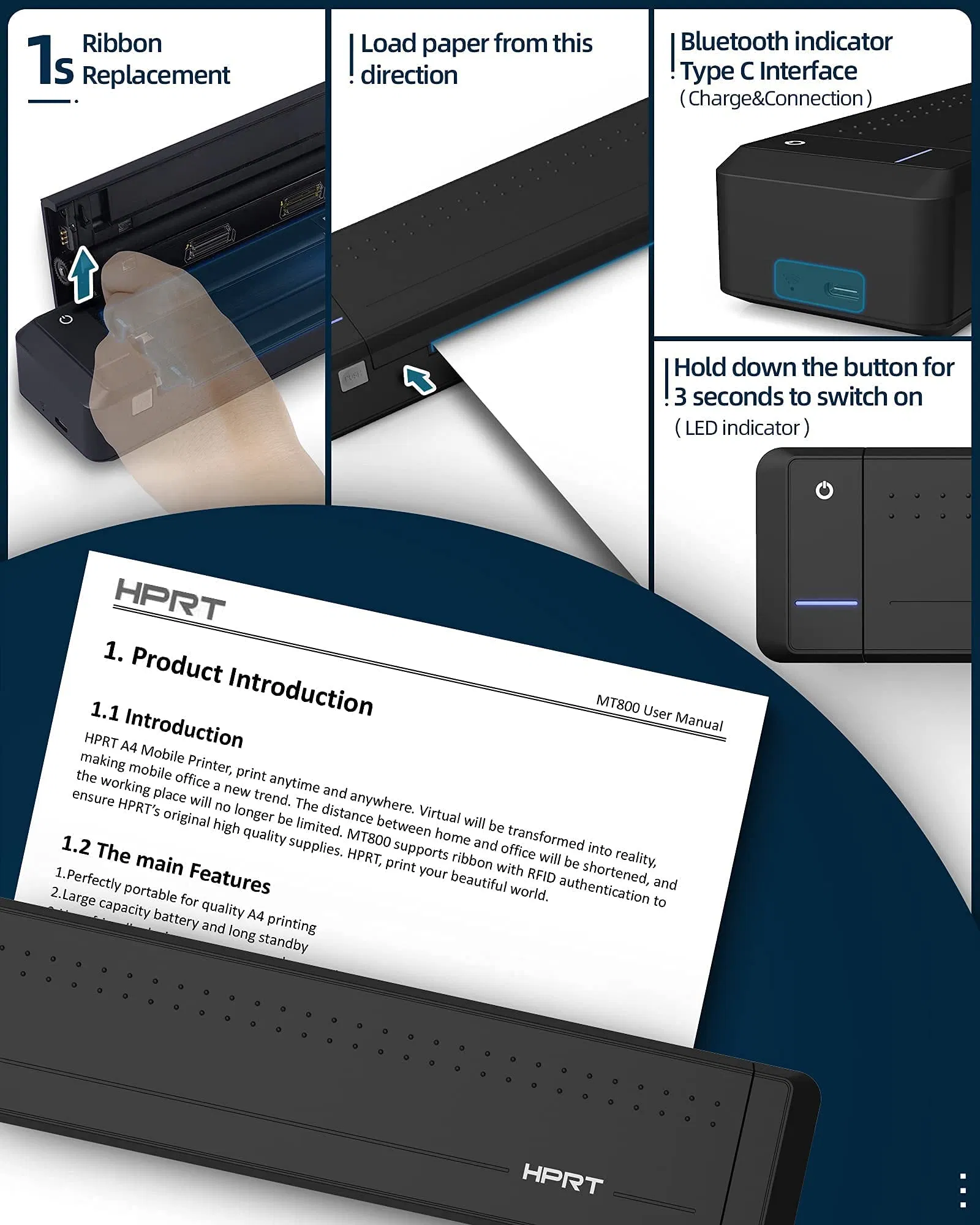 Hprt China Manufacturer Original Mt800 Portable A4 Paper Thermal Bluetooth Mobile Printer