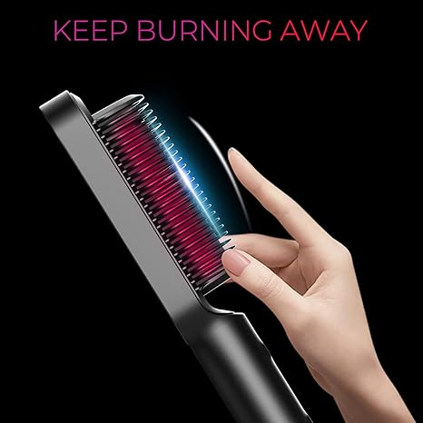 Professional Cordless Hair Straightener Brush with 5 Temperature Settings, Fast Heating, Dual Voltage, LCD Display, Rechargeable Ionic Straightening Brush